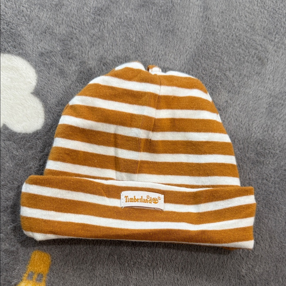 Timberland Kids' Striped Beanie - Brown and White